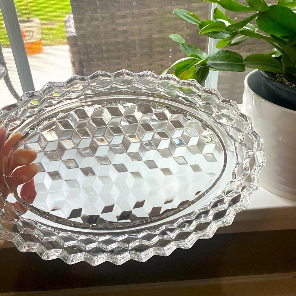 Vintage Fostoria American Crystal Medium Oval Serving Platter.